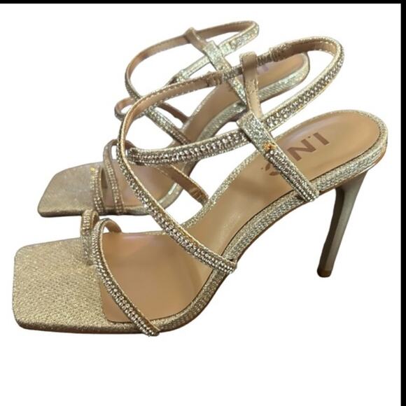 INC International Concepts Shoes - INC Arti Strappy Dress Heels Sparkly  Square Toe Sleek Stiletto Heel NEW SZ 8.5